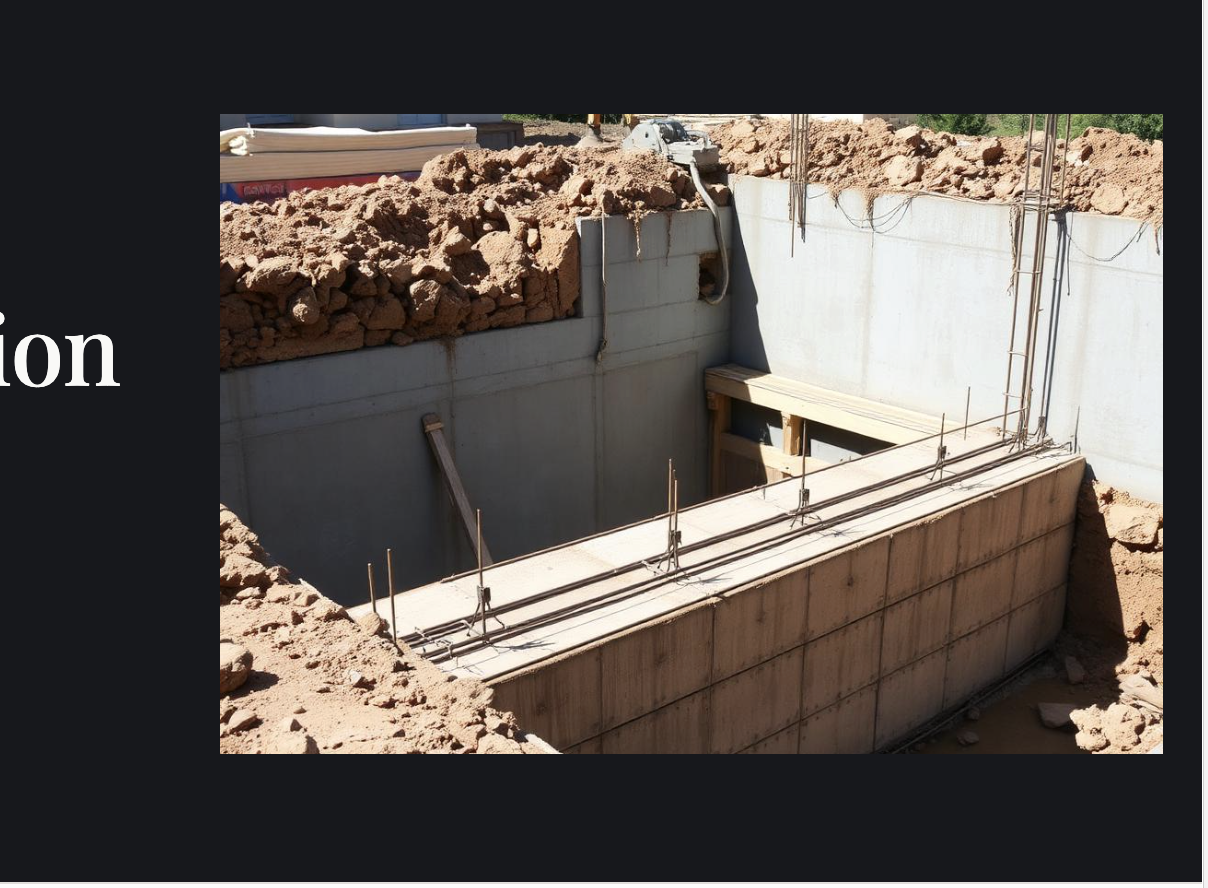 Reinforced concrete foundation pour in progress